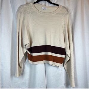 Crescent colorblock ribbed knit pullover sweatshirt neutral stretch